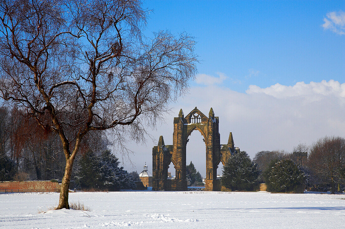 Gisborough Priory in winter, Guisborough, Cleveland, UK, England