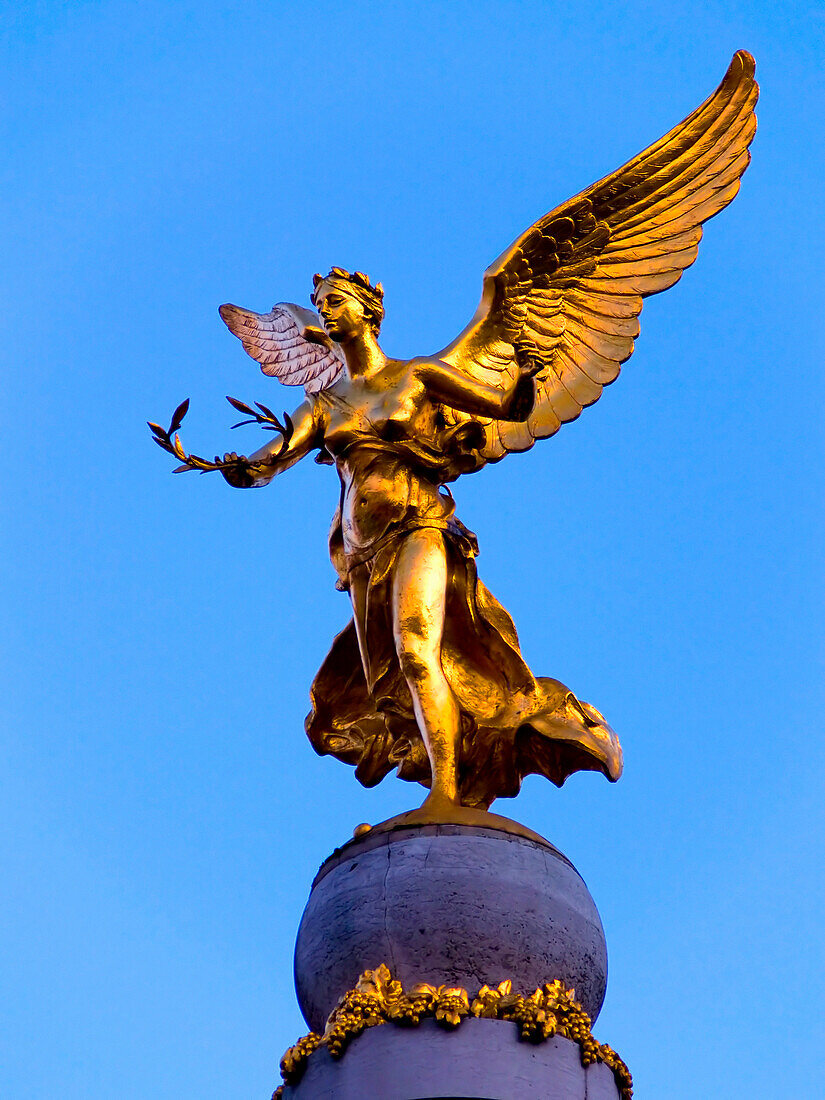 Detail of angel on the top of the Sube Fountain, Reims, Champagne & The Ardennes, France