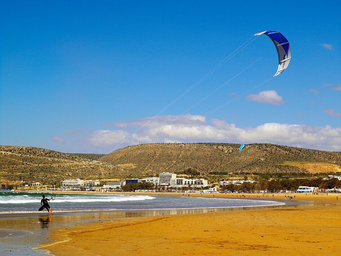 Kite surfing on the beach, Agadir, Morocco
