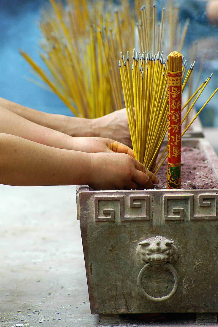 Incense burning at Tin Hau Temple, Kowloon, Hong Kong, China