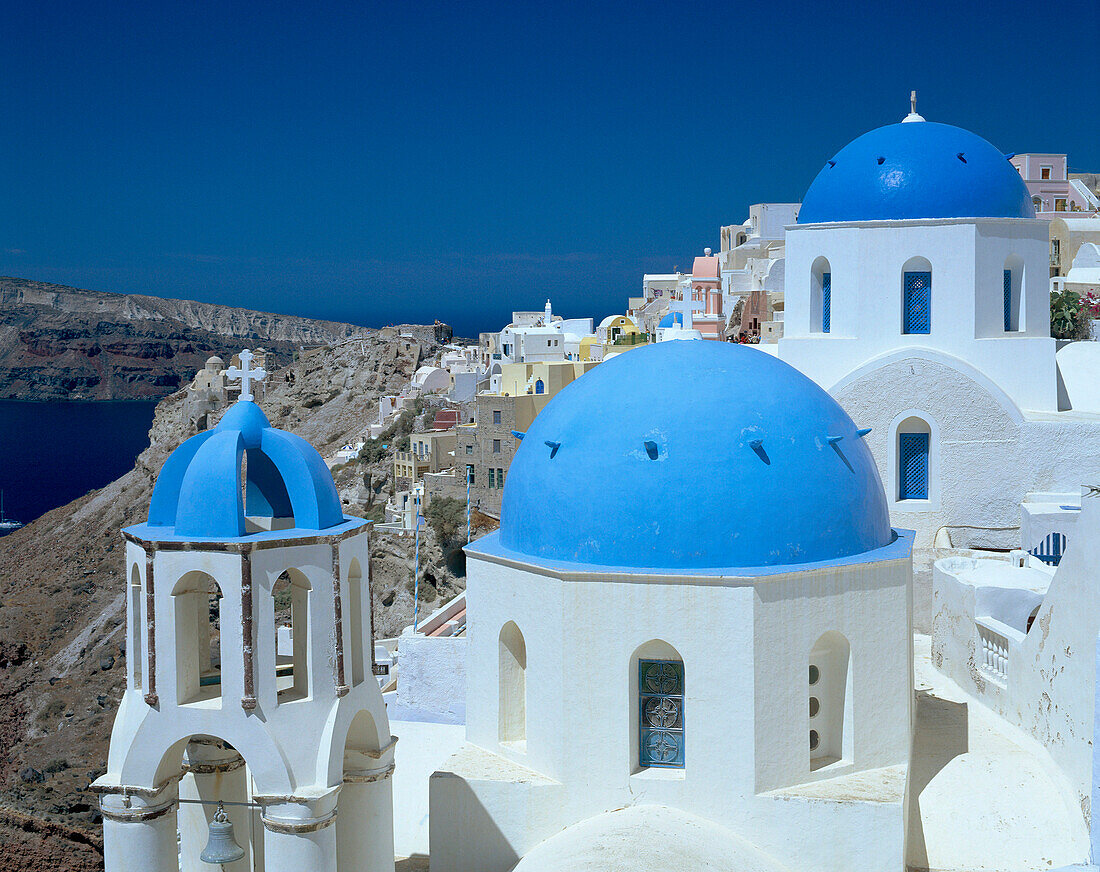 Blue-domed Churches & View, Oia, Santorini Island, Greek Islands