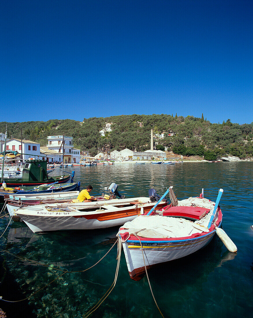 Fishing Boats in Harbour, Longos (Loggos) Harbour, Paxos Island, Greek Islands