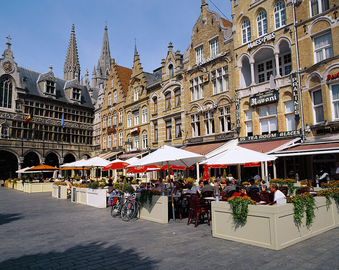 Cafe Scene in Grote Market, Ypres (Ieper), Flanders, Belgium