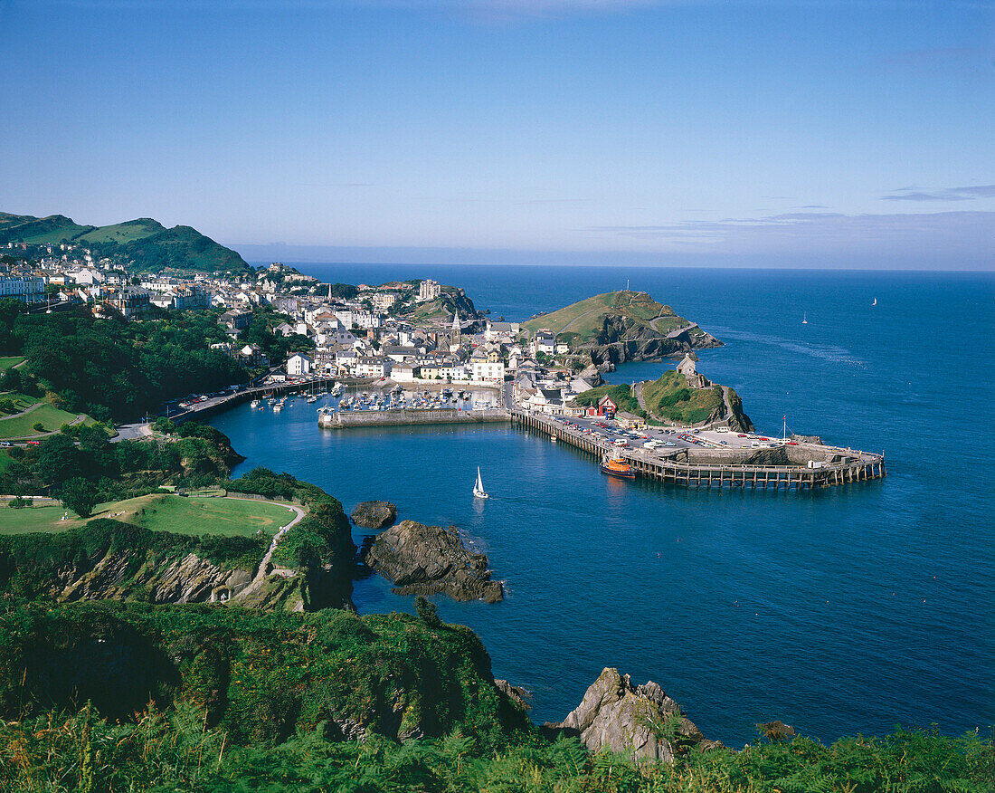 Semi-aerial View of Town and Harbour, Ilfracombe, Devon, UK, England