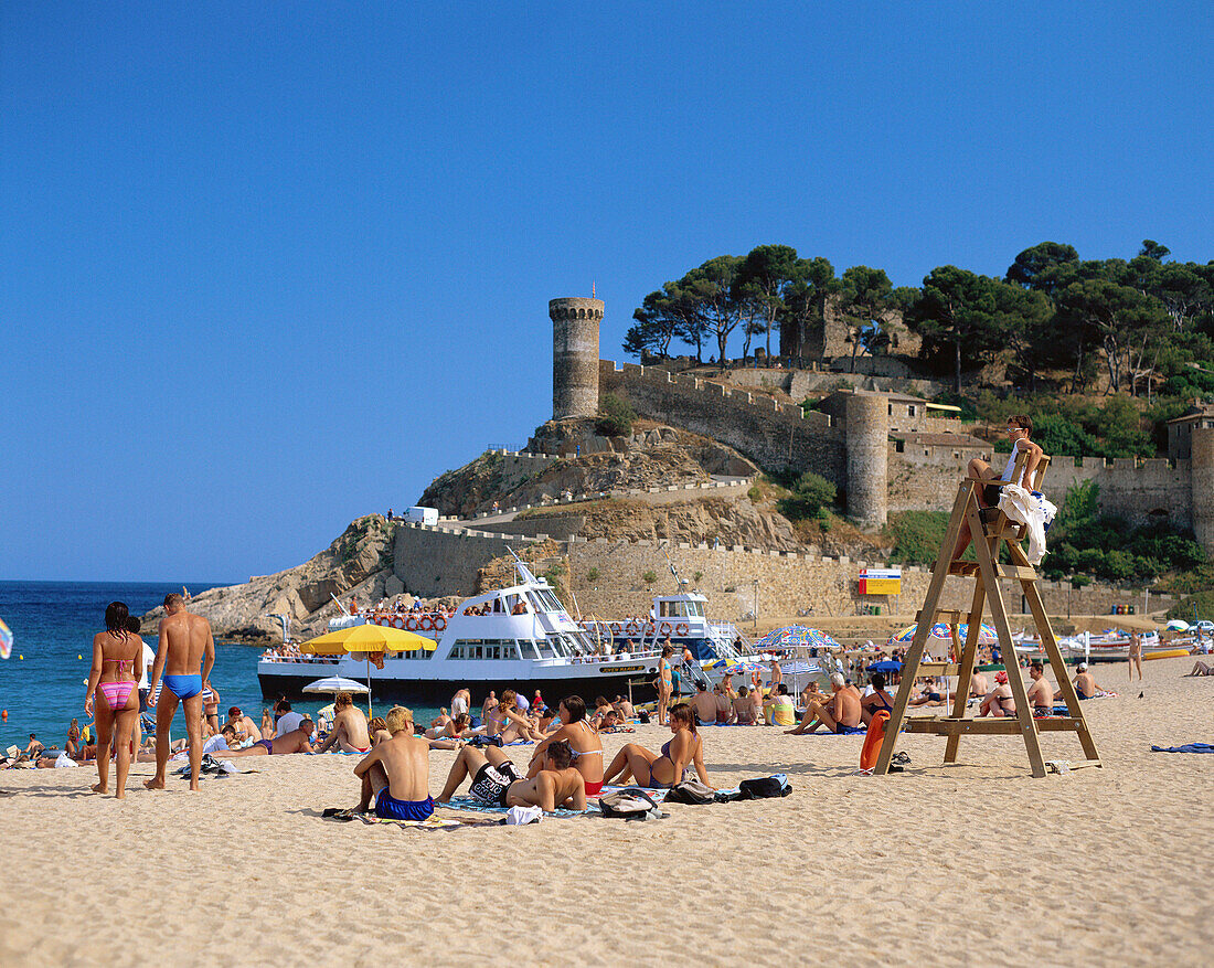 Beach View and Vila Vella Walls, Tossa De Mar, Costa Brava, Spain