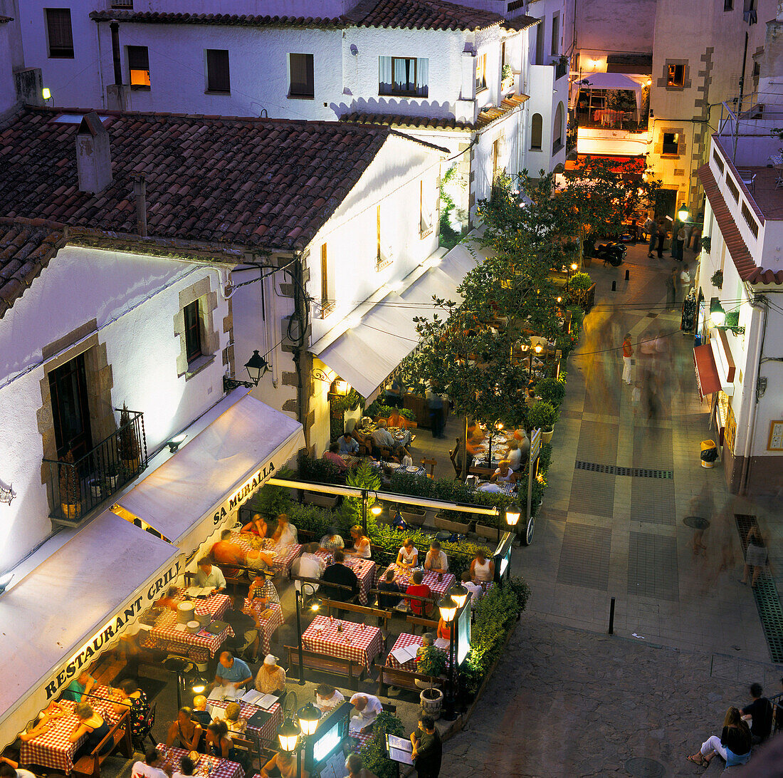Street with Cafes, at Night, Tossa De Mar, Costa Brava, Spain