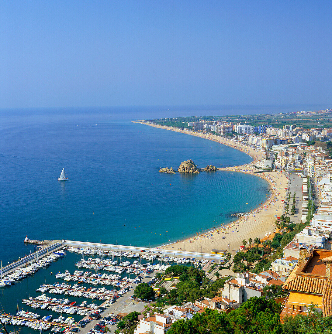 Town Overview and Coastline, Blanes, Costa Brava, Spain