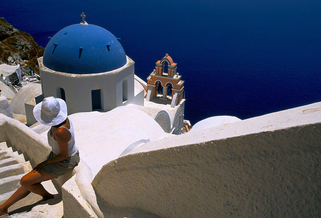 Blue Domed Church & Bell Tower, Oia, Santorini Island, Greek Islands