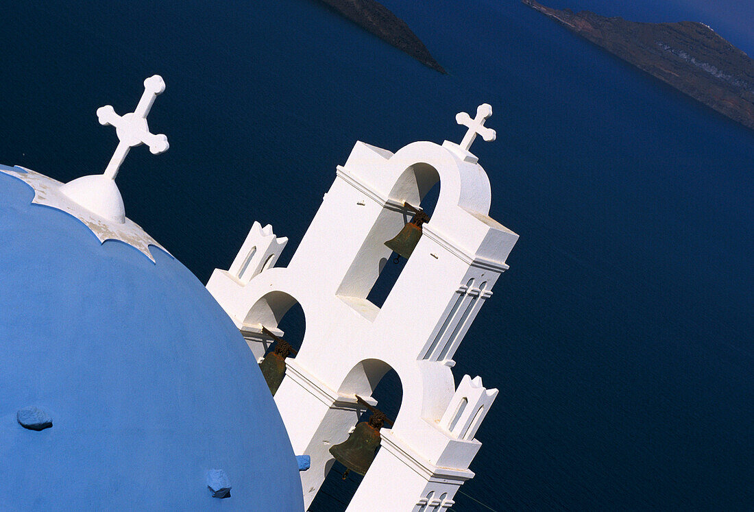 Blue Domed Church & Bell Tower, Fira, Santorini Island, Greek Islands