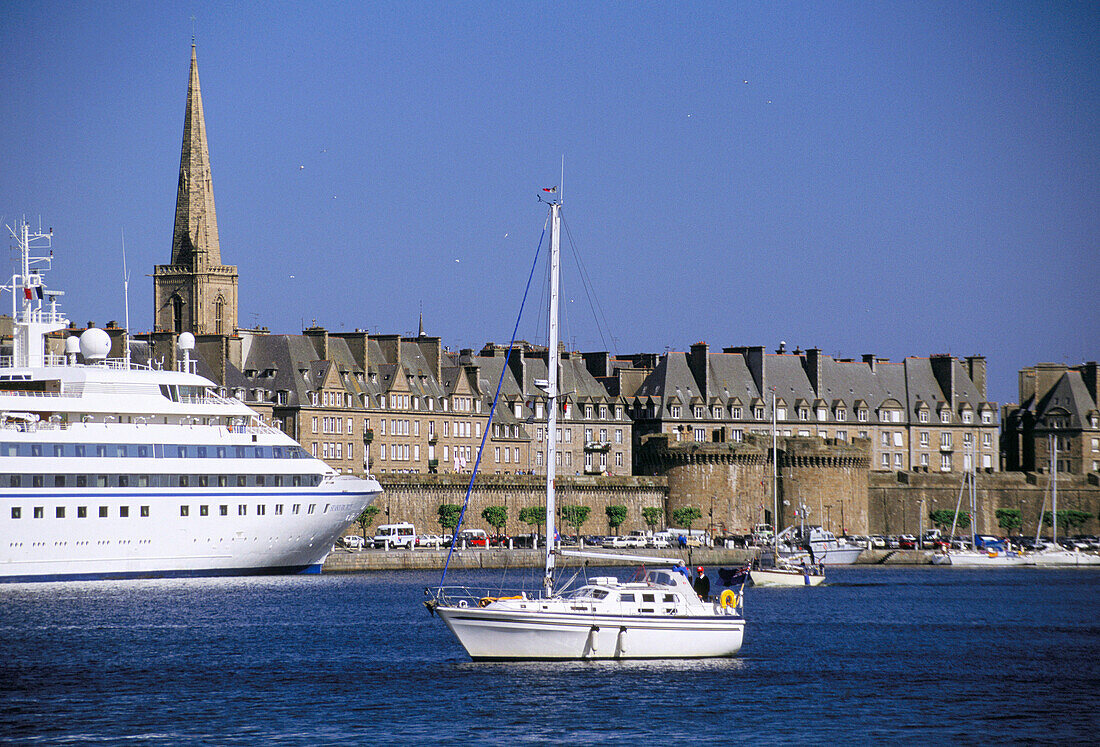 Old City & Cruise Ship, St Malo, Brittany, France