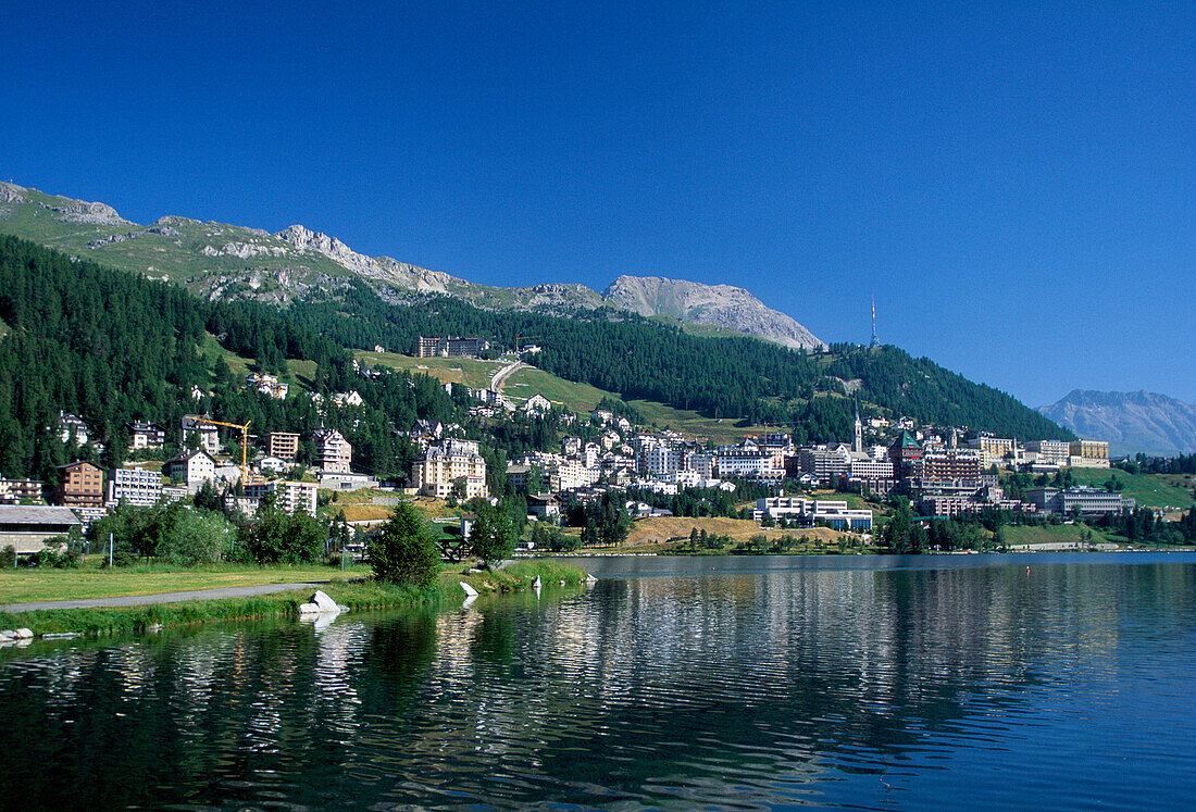 Town and Lake, St Moritz, Graubunden Canton, Switzerland