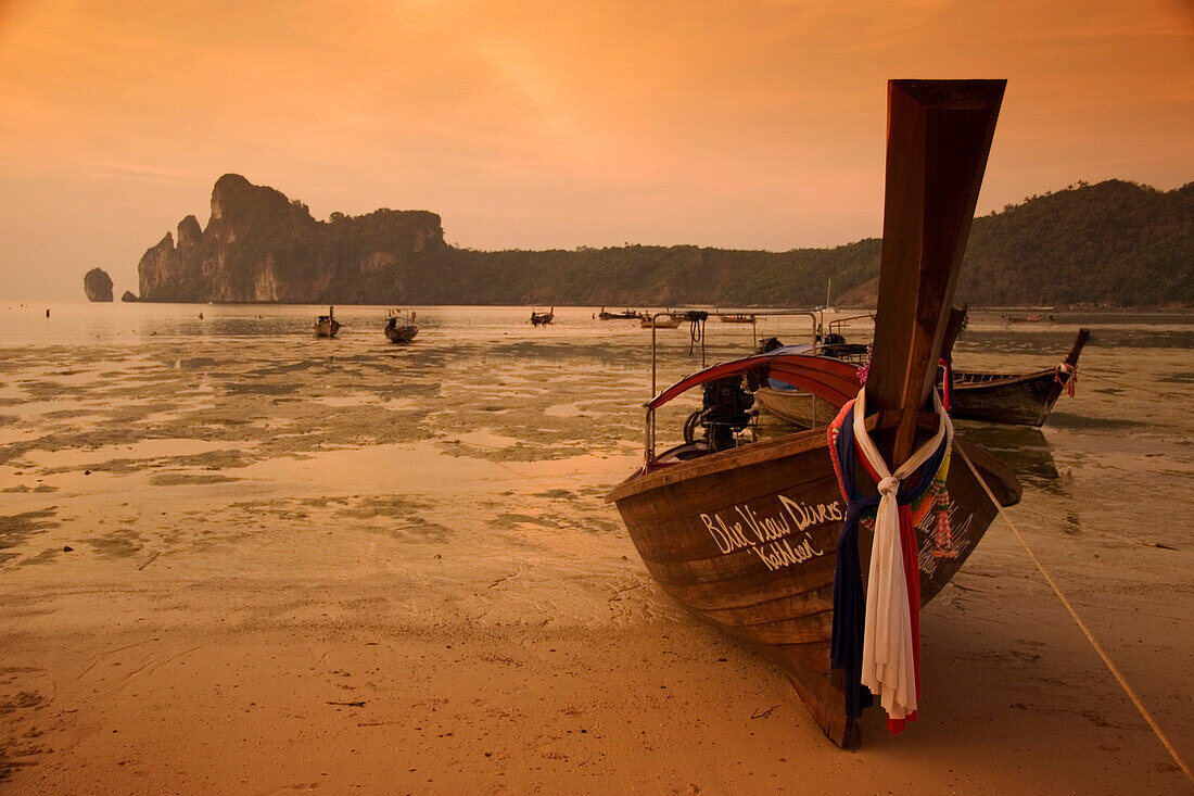 Beach at sunset, Ao Lo Dalum, Ko Phi Phi Island, Thailand