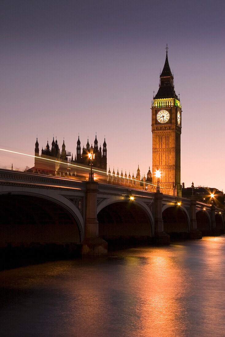 Westminster Bridge and Big Ben at night, London, UK, England