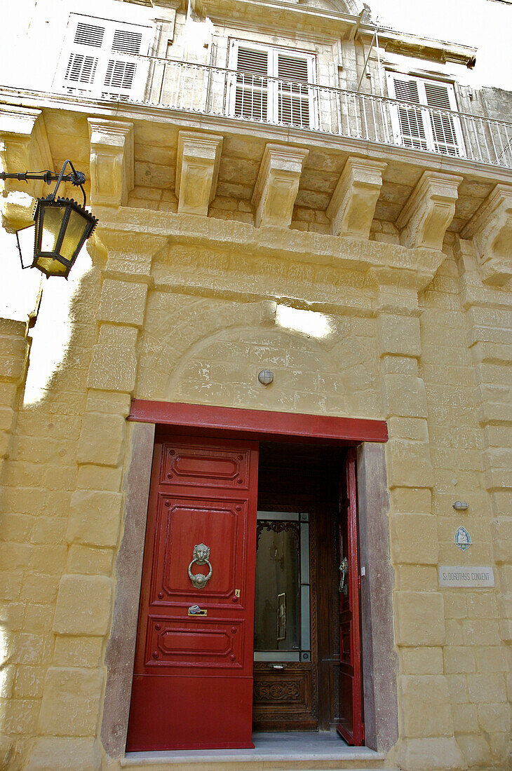 Mdina street with red door, Mdina, Malta, Maltese Islands