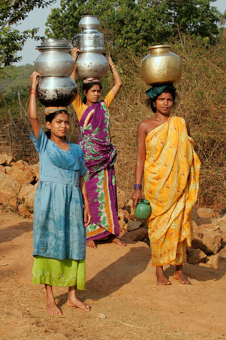 Women carrying water, Jeypore, near, Orissa, India