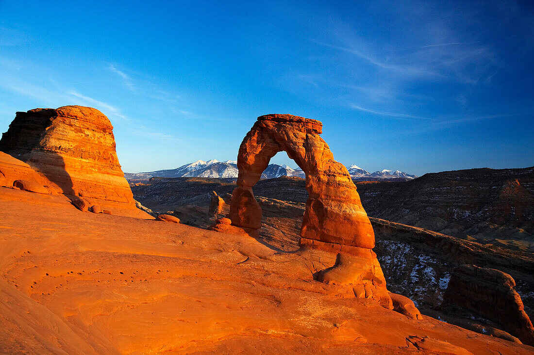 Sunlight on Delicate Arch, Arches National Park, Utah, USA