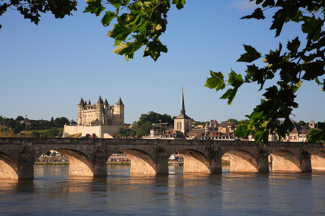 View across the Loire to the chateau, Saumur, The Loire, France