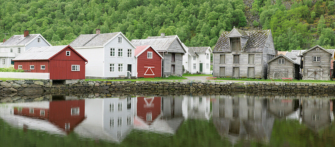 Old harbour of Laerdalsoyri, Laerdal, Sogn Og Fjordane, Norway