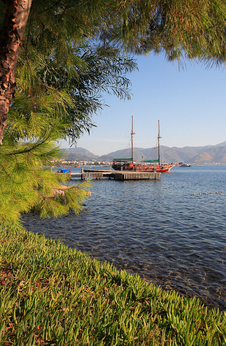 Gulet in bay, Marmaris, Mediterranean, Turkey