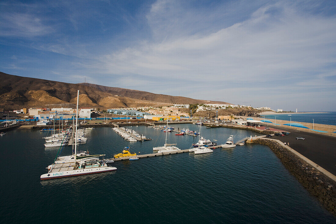 Boats at the harbour of Morro Jable, Jandia peninsula, Fuerteventura, Canary Islands, Spain, Europe