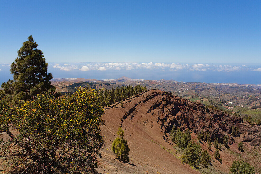 Caldera Pinos de Galdar, volcanic landscape under blue sky, Parque Natural de Cumbres, Paisaje Protejido de Las Cumbres, Gran Canaria, Canary Islands, Spain, Europe
