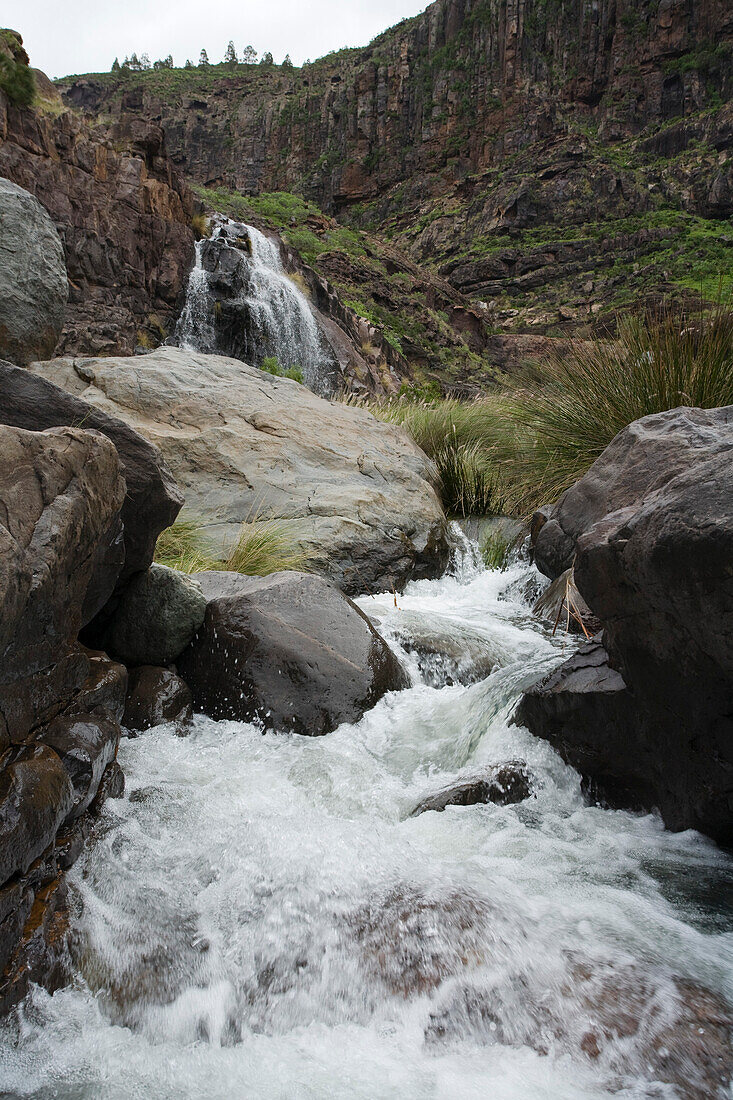 View at mountain stream and rocks, Valley of El Risco, Parque Natural de Tamadaba, Gran Canaria, Canary Islands, Spain, Europe