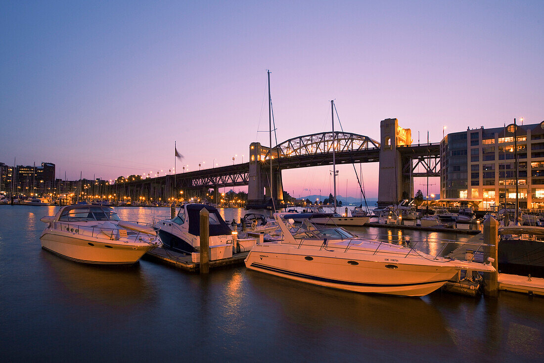 Sunset at False Creek, Burrard Bridge, Vancouver City, Canada, North America