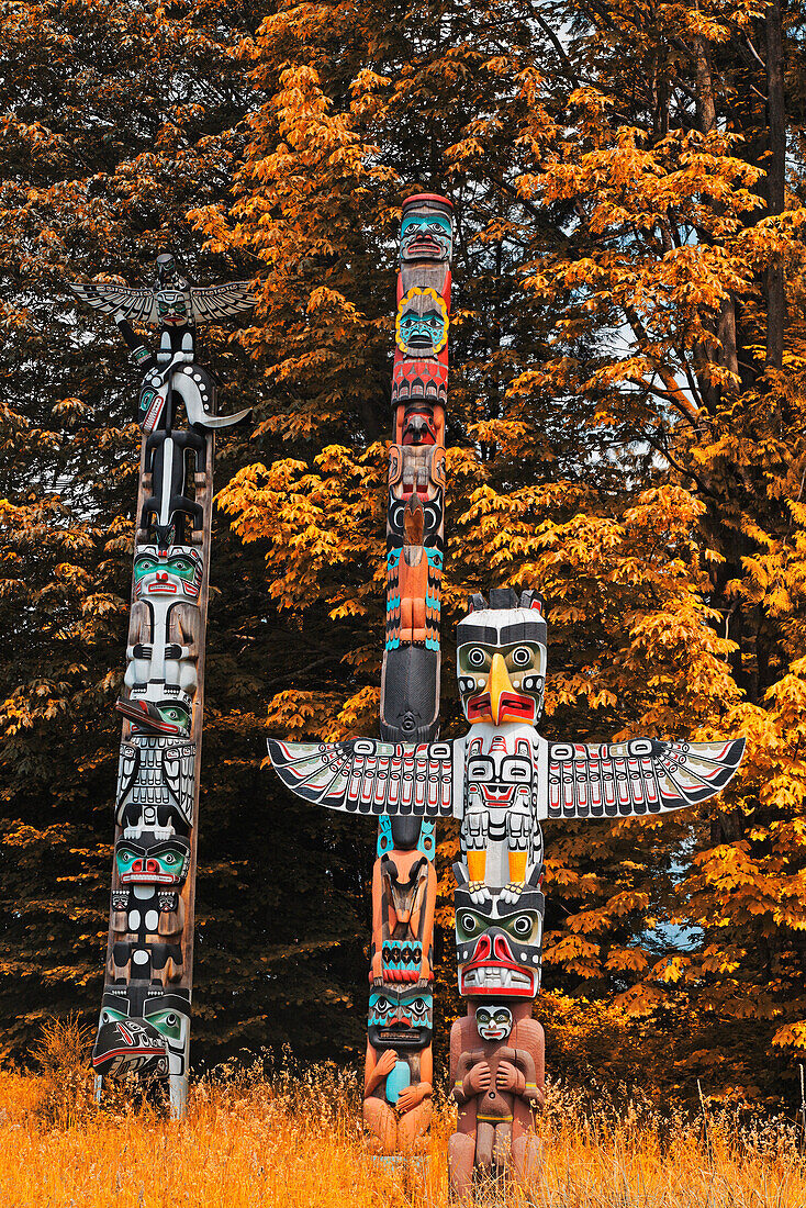Totem pole in Stanley Park, Vancouver City, Canada, North America