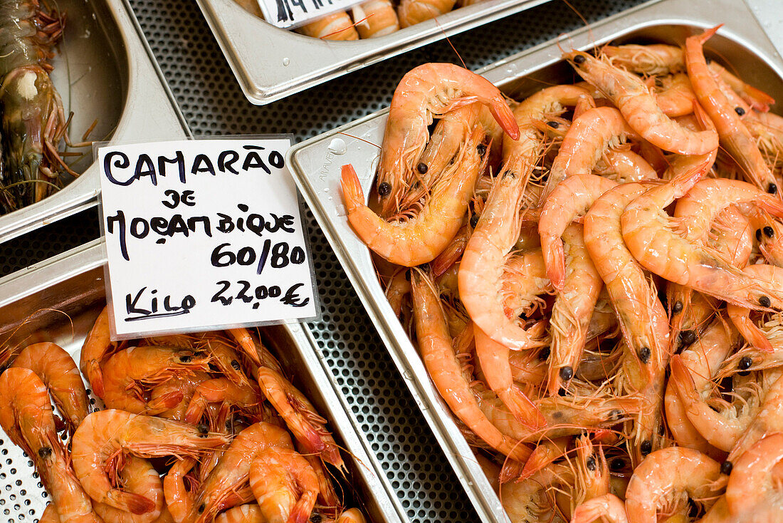 Garnelen, Schrimps, Meeresfruechte, portugiesisches Restaurant, Detail, Portimao, Algarve, Portugal