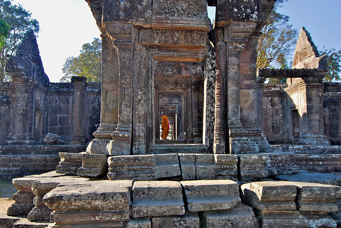 Tempel auf kambodschanischer Seite in den Dongrek Bergen, umstritten zwischen Thailand und Kambodscha, Prasat Khao Phra Wihan bzw. Preah Vihar, kamboschanisch, Asien