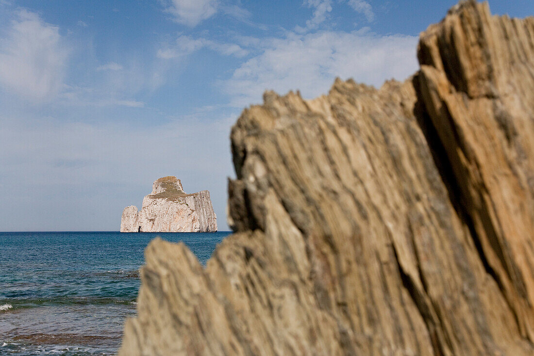 Pan di Zucchero, rock in the sea in the sunlight, Masua, Sardinia, Italy, Europe