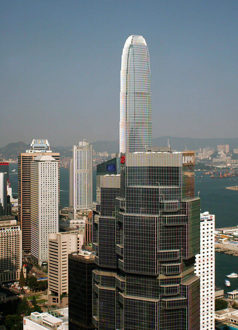 Cityscape of office towers with the New Territories in background, Hong Kong Island, Hong Kong, China