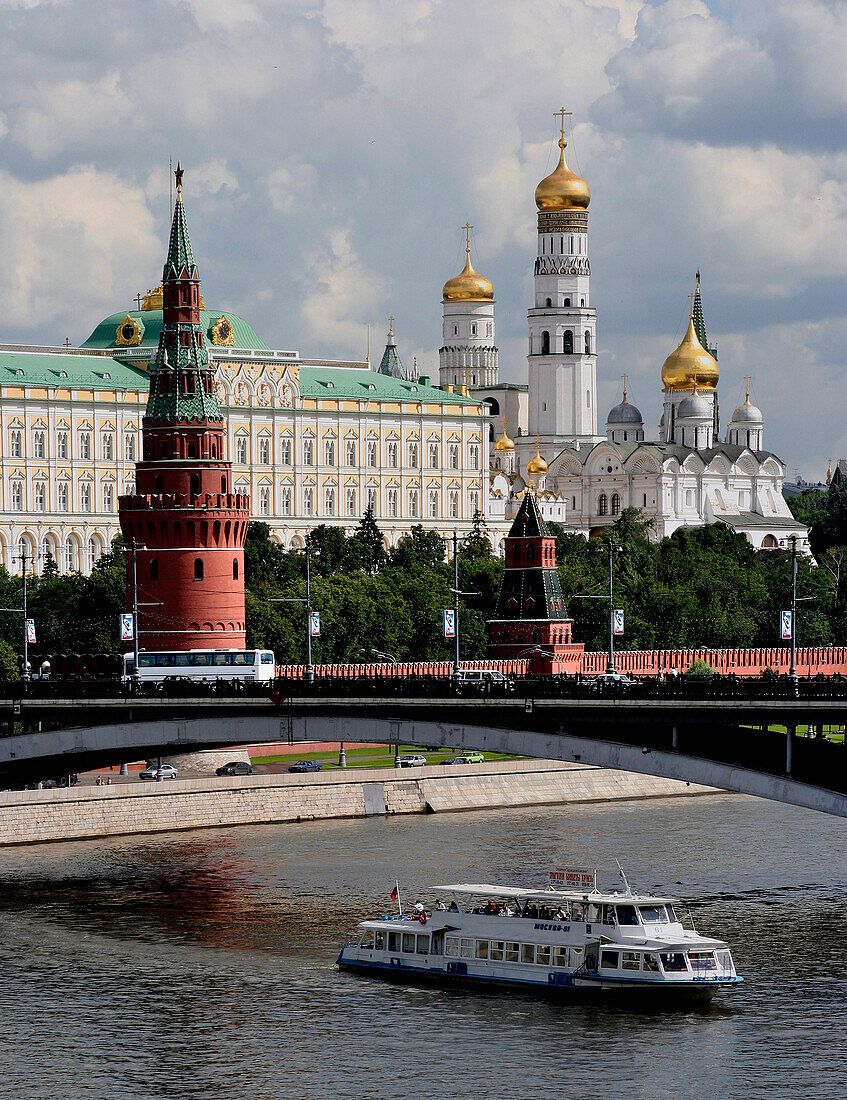 View of the Kremlin across river, Moscow, Russian Federation