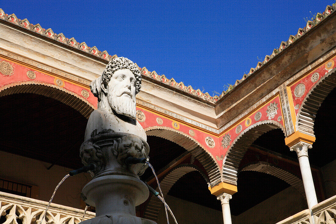 Casa de Pilatos, detail of fountain, Seville, Andalucia, Spain