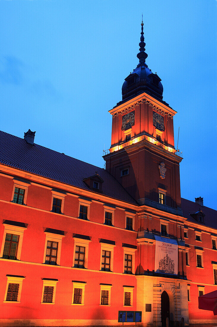The Royal Castle, Zygmunt Tower at night, Warsaw, Poland