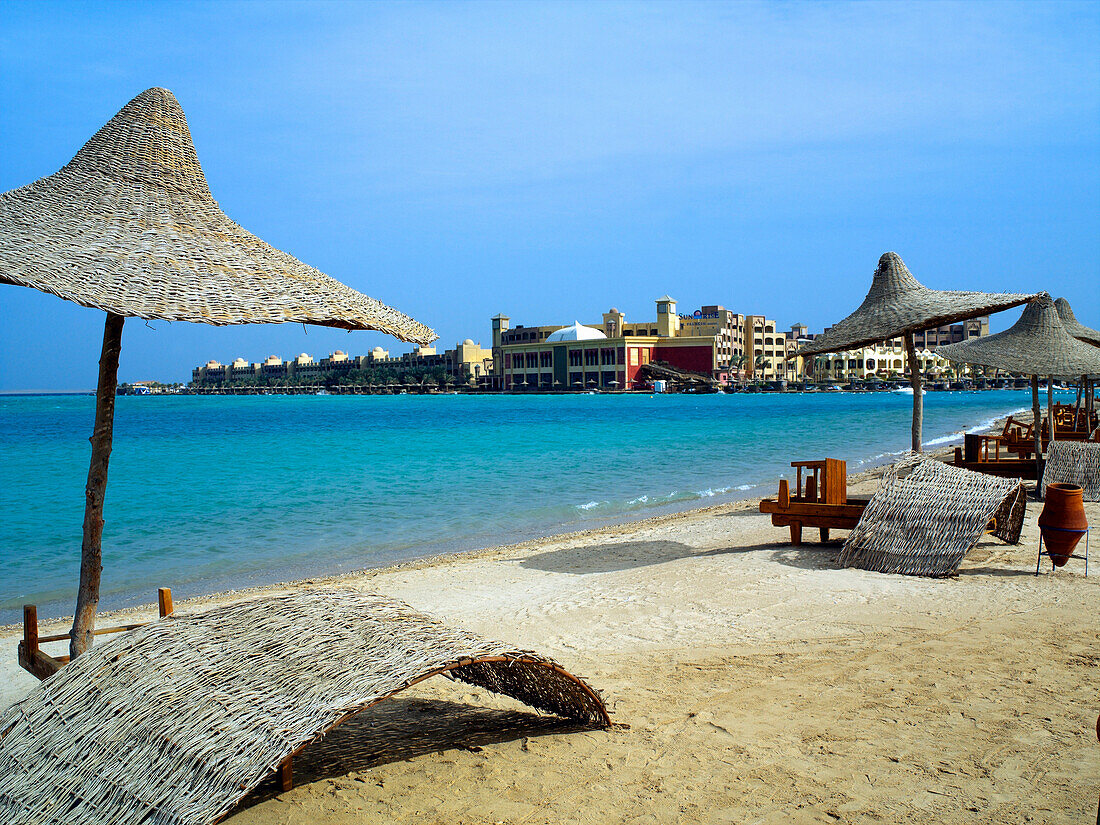 Beach scene at El Palacio Sun Rise Resort, Hurghada, Egypt