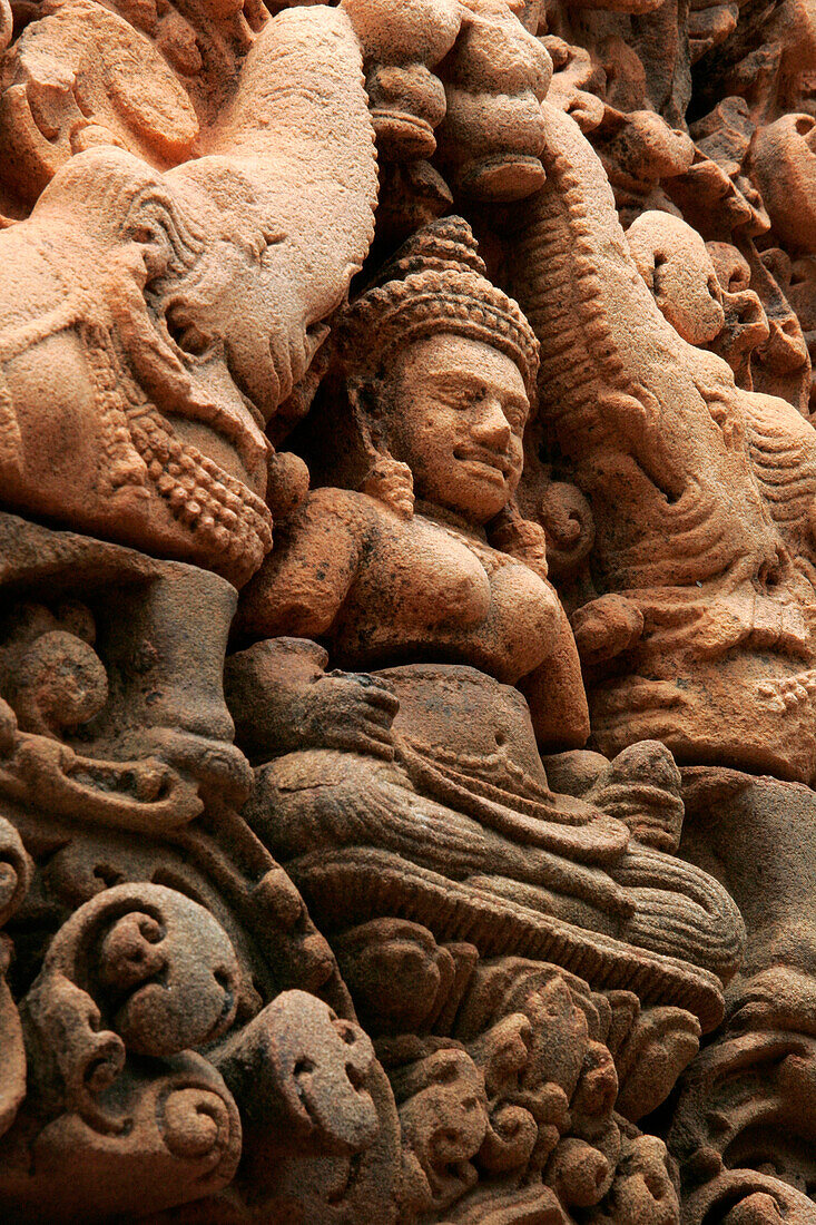 Bas-relief at Banteay Srei temple, Siem Reap, near, Cambodia