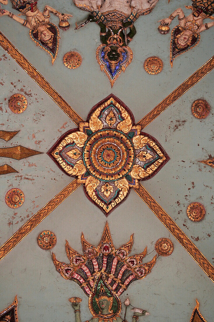 Carved and painted ceiling detail at Patuxai, Victory Gate, Vientiane, Laos