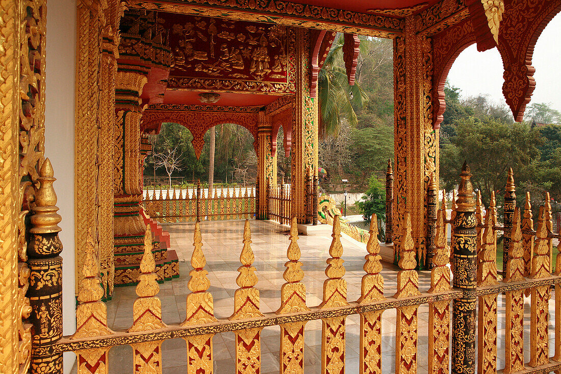 Ornate terrace of Sala Pha Bang at the Royal Palace Museum, Luang Prabang, Laos