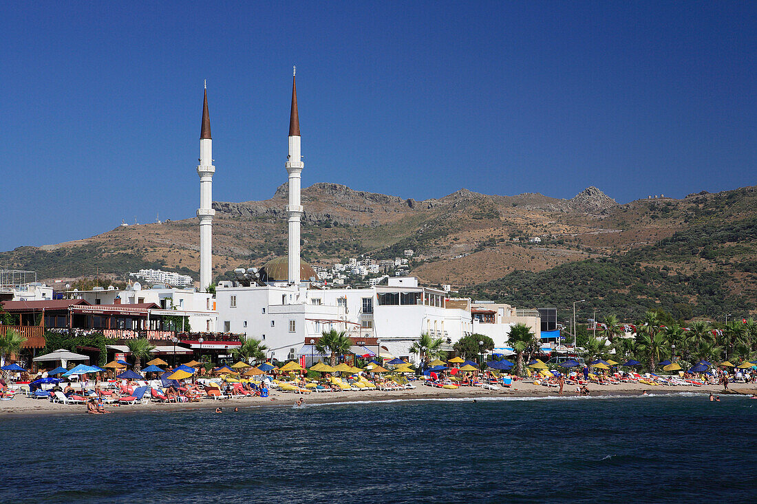Mosque and beach, Turgutreis, Aegean, Turkey