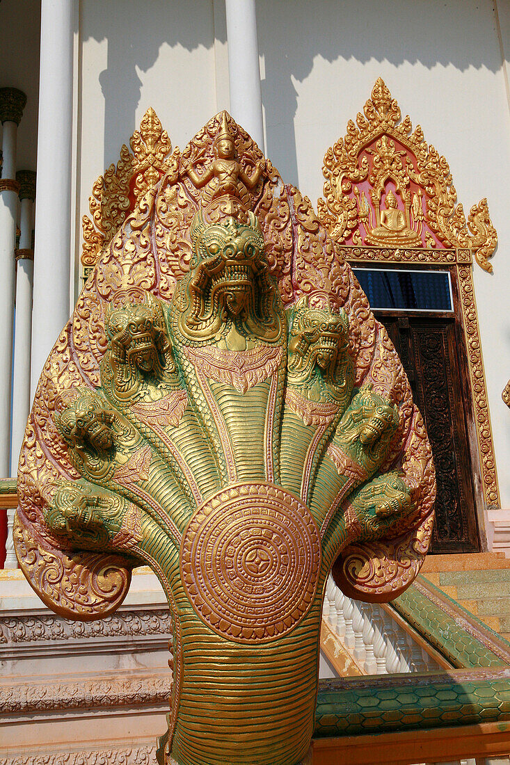 Naga balustrade at Po Ransey Temple, Phnom Penh, near, Cambodia