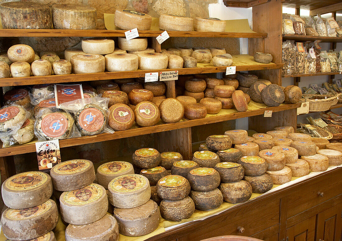 Display of cheeses in shop, General, Food & Drink, Italy