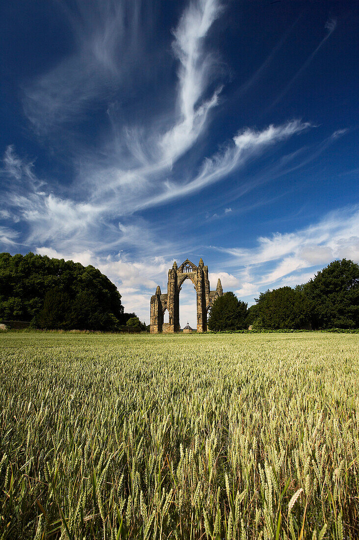 Gisborough Priory from the Applegarth, Guisborough, Cleveland, UK, England