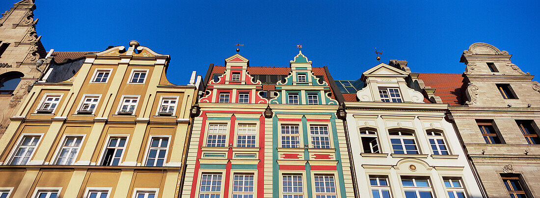Buildings lining Rynek, Market Square, Wroclaw, Poland