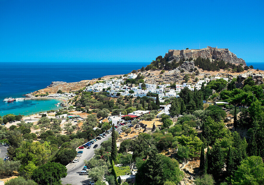 View over Lindos town, Lindos, Rhodes Island, Greek Islands