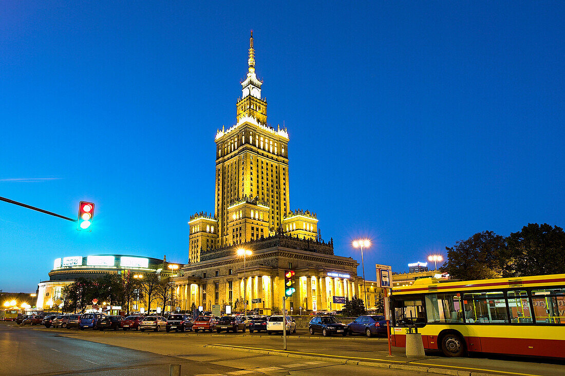 Palace of Culture and Science at dusk, Warsaw, Poland