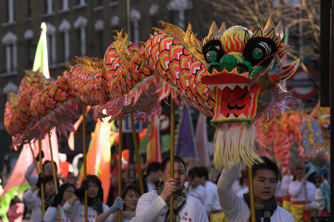 Chinese New Year, dragon dance, London, UK, England