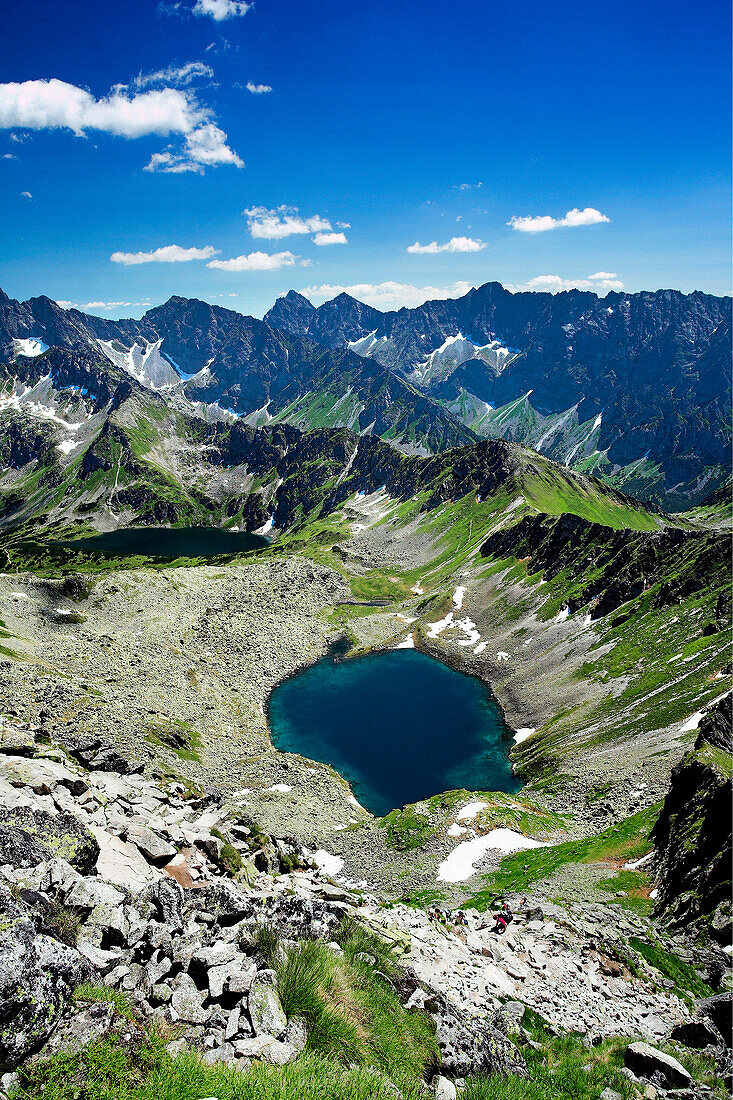 View over blue lake in Five Ponds Valley, Tatra Mountains, Poland