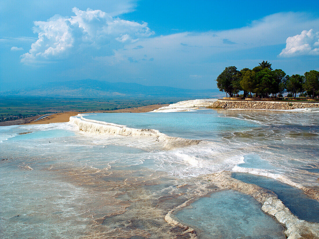Natural pools of the Travertines, Cotton Castle, Pamukkale, Aegean, Turkey