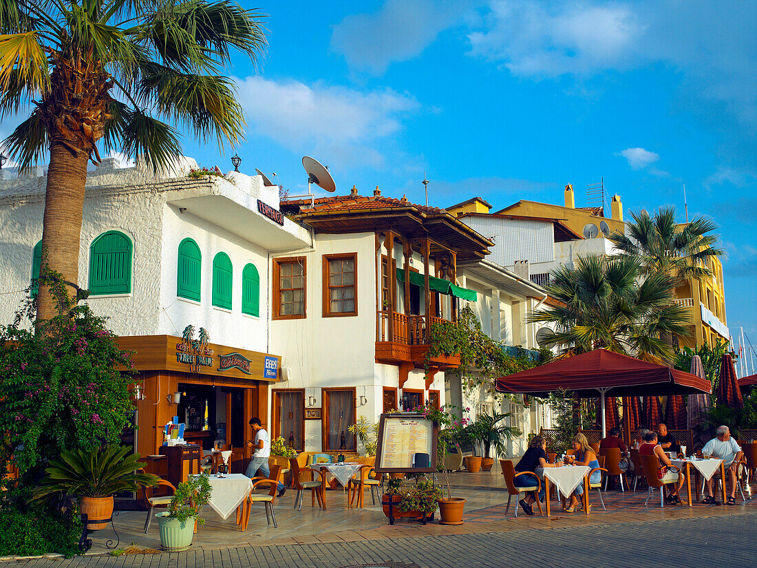 Pavement restaurant on the waterfront, Marmaris, Mediterranean, Turkey
